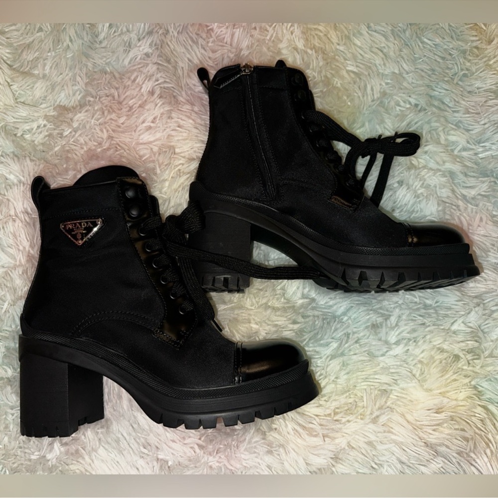 Prada Black Lug Sole Lace-Up Ankle Boots - Picture 3 of 14